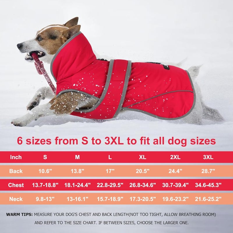 Dogcheer Dog Coat, Waterproof Dog Jacket Reflective Pet Winter Coat with Adjustable Hook & Loop, Christmas Puppy Fleece Jacket Warm Turtleneck Snowsuit for Small Medium Large Dogs - Red, 2XL - Image 5